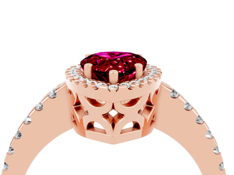 Rose gold Pear Cut Garnet Halo Engagement Ring with Pavé Band and Prong Setting_16