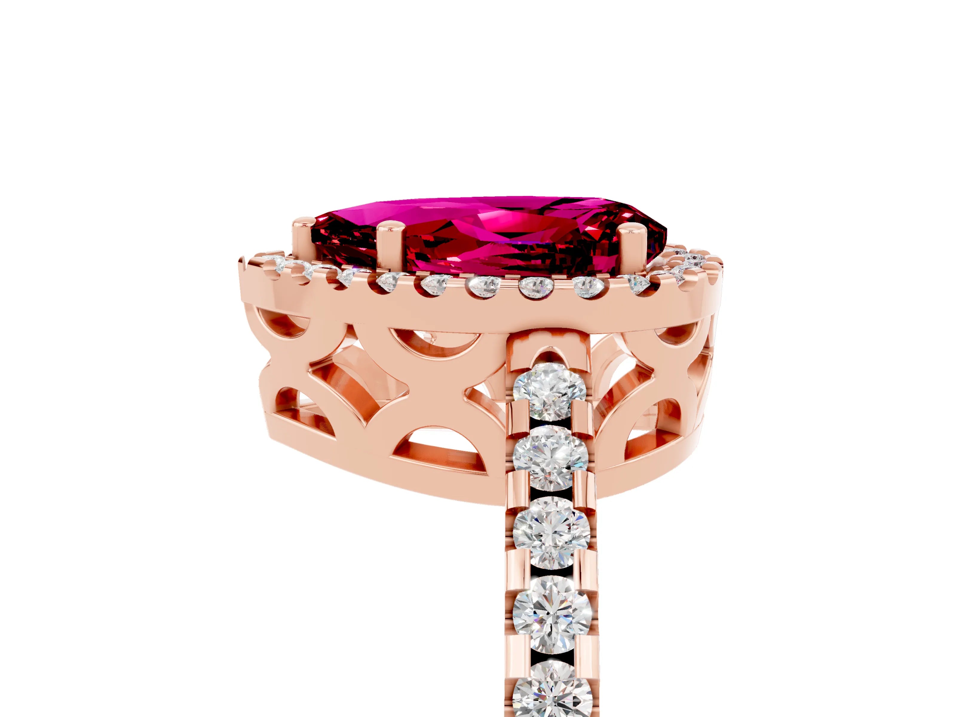 Rose gold Pear Cut Garnet Halo Engagement Ring with Pavé Band and Prong Setting_17