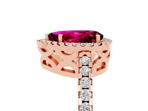 Rose gold Pear Cut Garnet Halo Engagement Ring with Pavé Band and Prong Setting_17