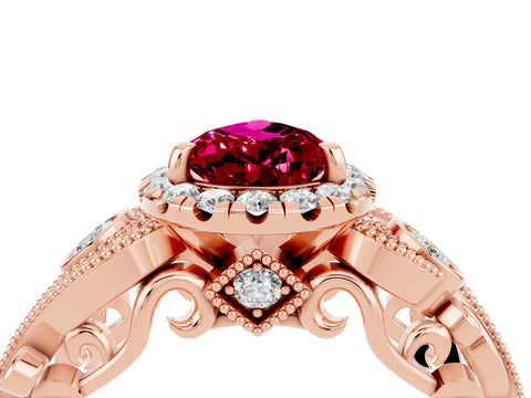 Rose gold Pear Cut Garnet Halo Ring with Milgrain Pavé Band and Four-Prong Setting_16