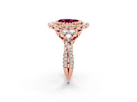 Rose gold Pear Cut Garnet Halo Ring with Pavé Band and Four-Prong Setting_14