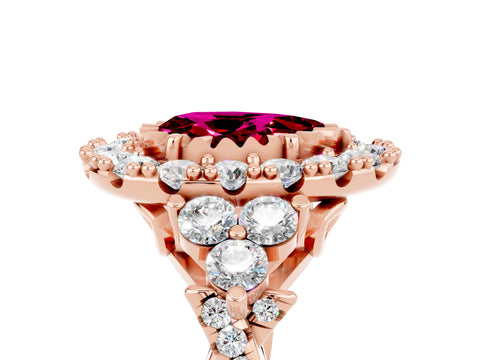 Rose gold Pear Cut Garnet Halo Ring with Pavé Band and Four-Prong Setting_17