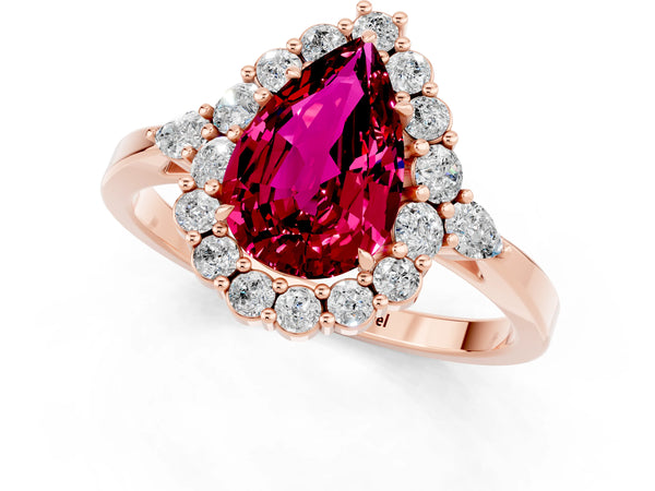 Rose gold Pear Cut Garnet Halo Ring with Pear Side Stones and Prong Setting