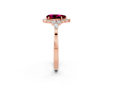 Rose gold Pear Cut Garnet Halo Ring with Pear Side Stones and Prong Setting_14