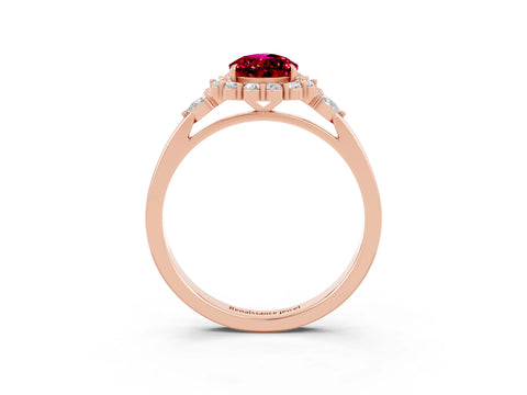 Rose gold Pear Cut Garnet Halo Ring with Pear Side Stones and Prong Setting_15
