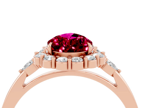 Rose gold Pear Cut Garnet Halo Ring with Pear Side Stones and Prong Setting_16
