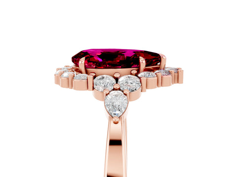 Rose gold Pear Cut Garnet Halo Ring with Pear Side Stones and Prong Setting_17