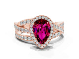 Rose gold Pear Cut Garnet Halo Ring with Round Split Shank and Prong Setting_48