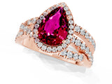 Rose gold Pear Cut Garnet Halo Ring with Round Split Shank and Prong Setting_49