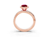 Rose gold Pear Cut Garnet Halo Ring with Round Split Shank and Prong Setting_51