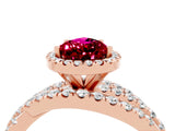 Rose gold Pear Cut Garnet Halo Ring with Round Split Shank and Prong Setting_52