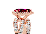 Rose gold Pear Cut Garnet Halo Ring with Round Split Shank and Prong Setting_53