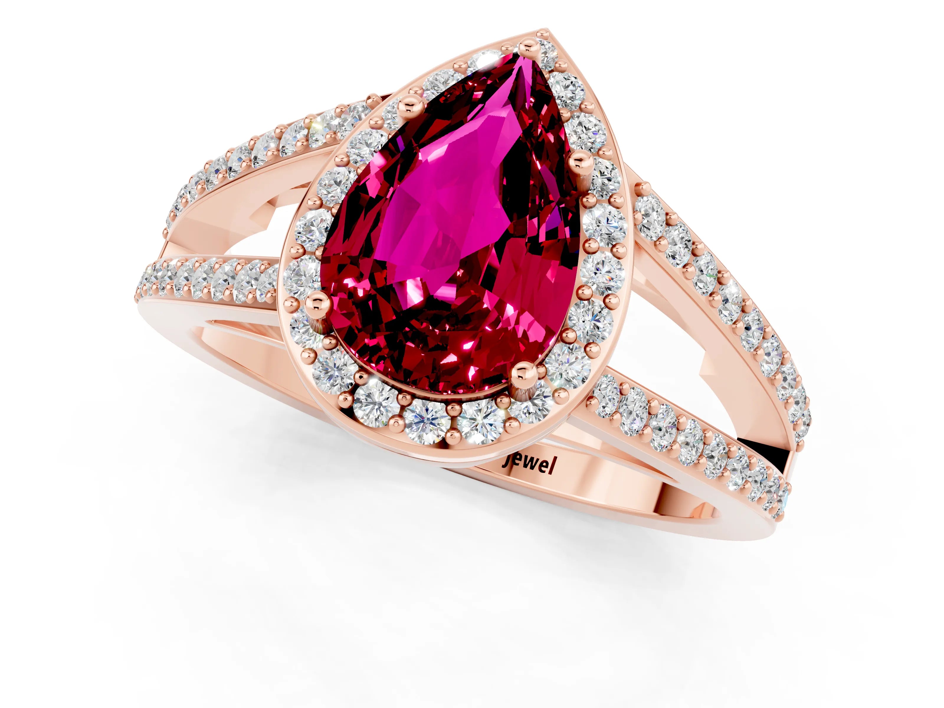 Rose gold Pear Cut Garnet Halo Ring with Split Shank U-Prong Band and Four-Prong Setting_1