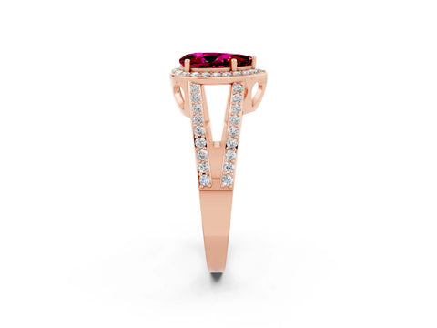 Rose gold Pear Cut Garnet Halo Ring with Split Shank U-Prong Band and Four-Prong Setting_2