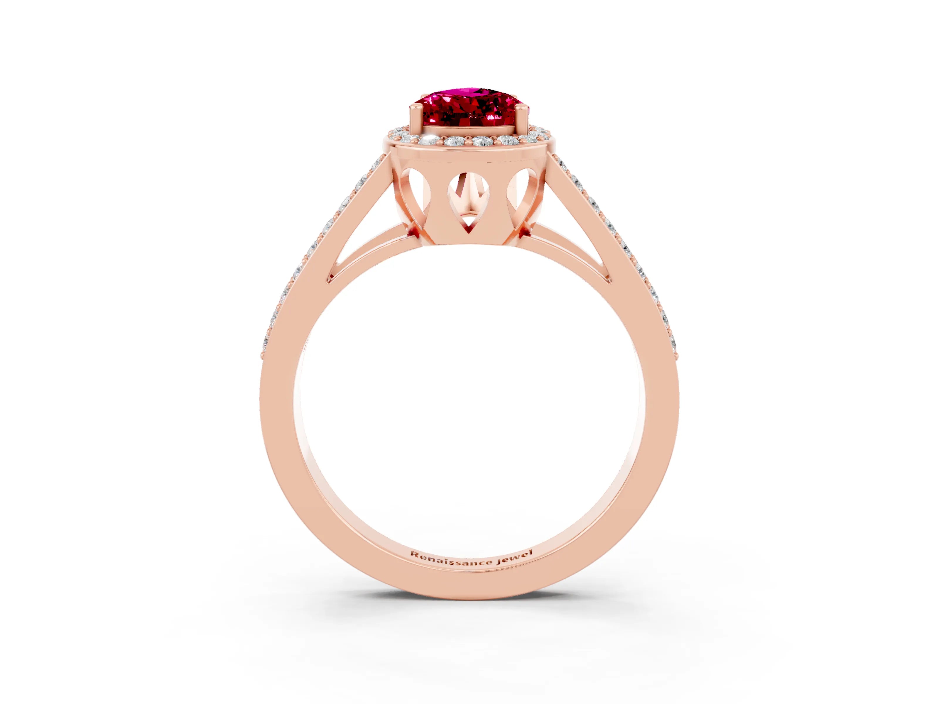 Rose gold Pear Cut Garnet Halo Ring with Split Shank U-Prong Band and Four-Prong Setting_3