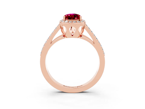 Rose gold Pear Cut Garnet Halo Ring with Split Shank U-Prong Band and Four-Prong Setting_3