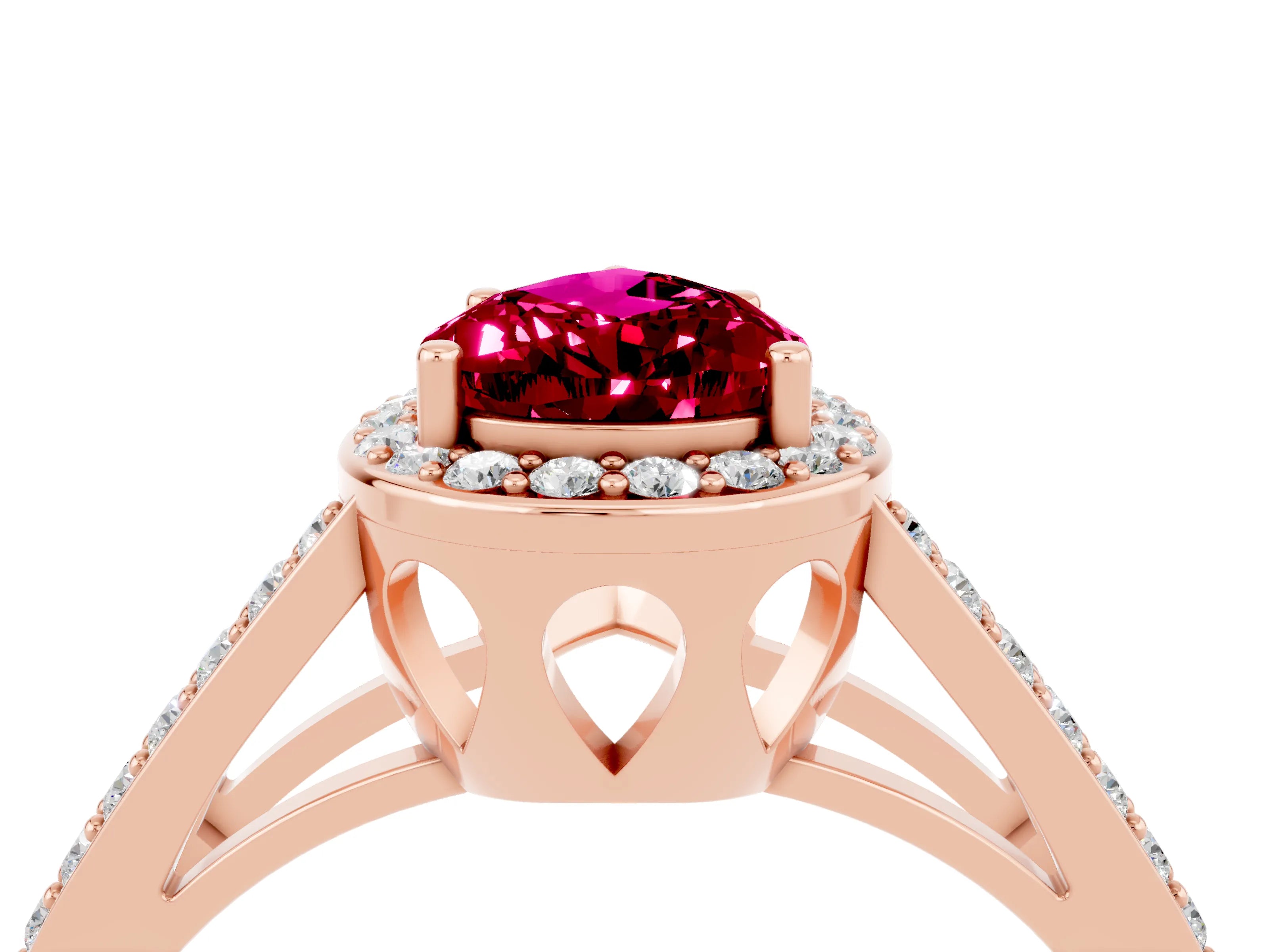 Rose gold Pear Cut Garnet Halo Ring with Split Shank U-Prong Band and Four-Prong Setting_4