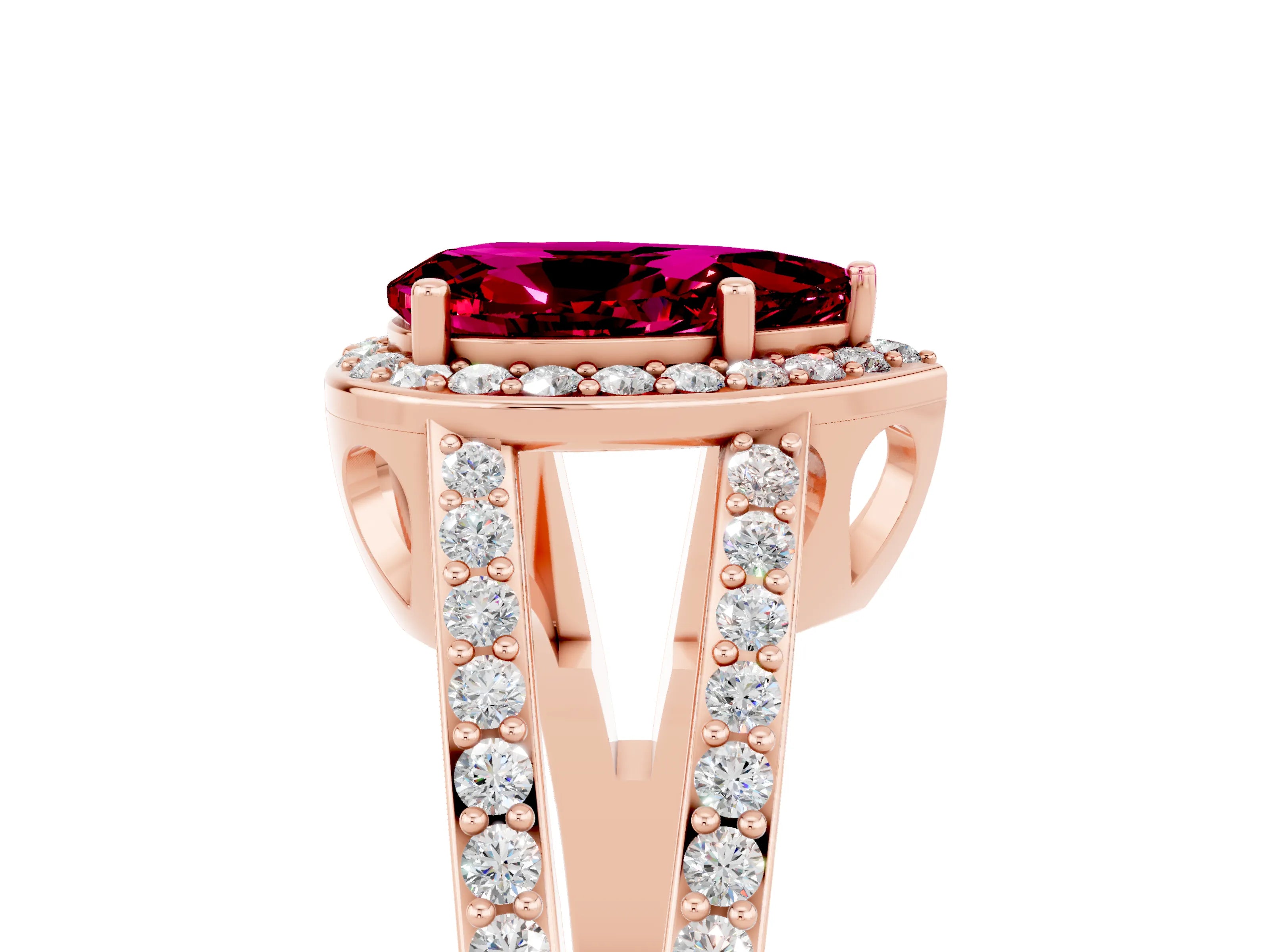 Rose gold Pear Cut Garnet Halo Ring with Split Shank U-Prong Band and Four-Prong Setting_5