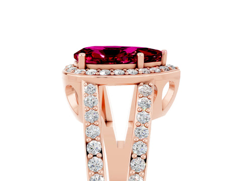 Rose gold Pear Cut Garnet Halo Ring with Split Shank U-Prong Band and Four-Prong Setting_5
