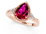 Rose gold Pear Cut Garnet Halo Ring with Tapered Band and Four-Prong Setting_1