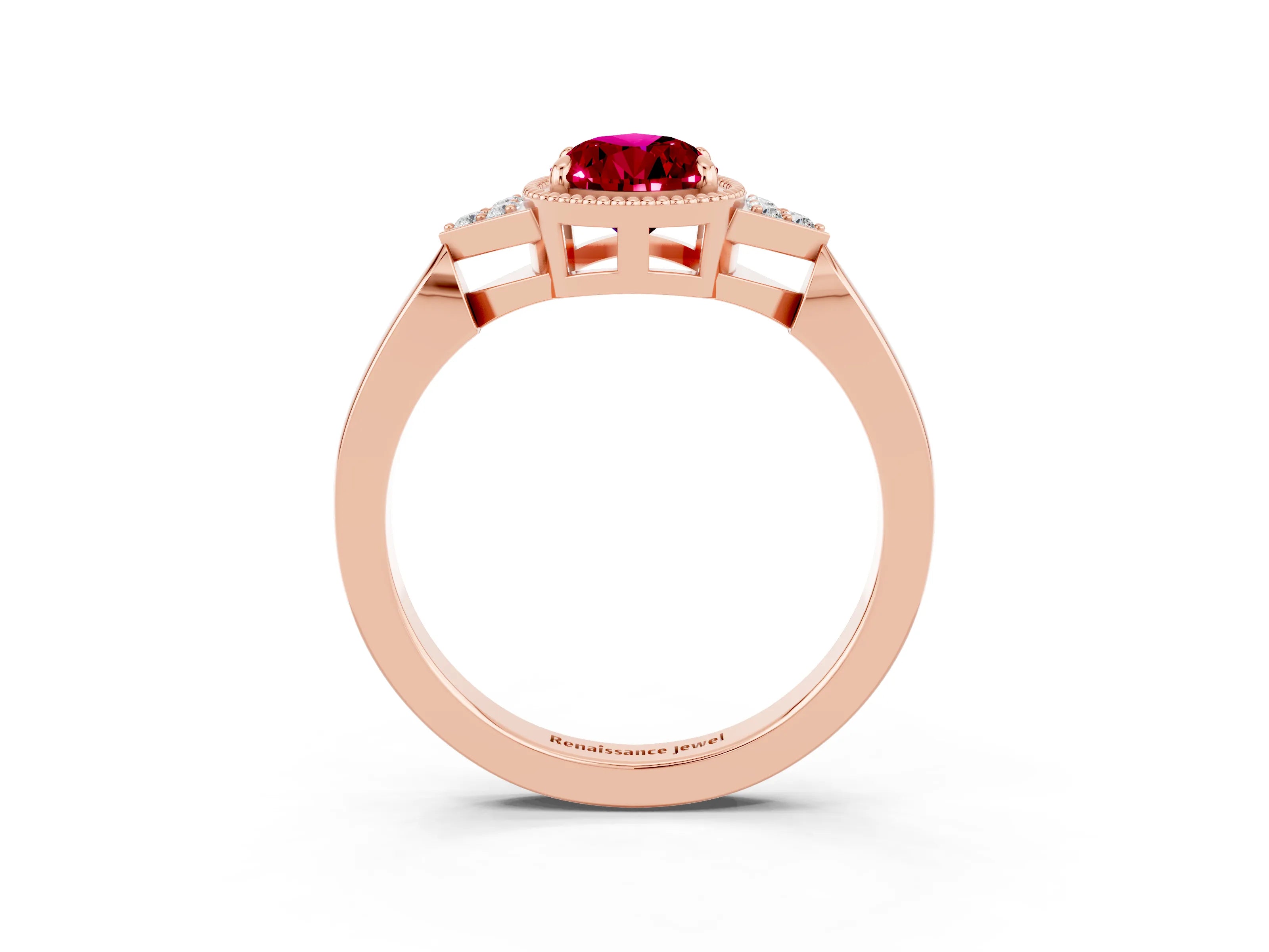 Rose gold Pear Cut Garnet Halo Ring with Tapered Band and Four-Prong Setting_3