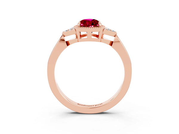 Rose gold Pear Cut Garnet Halo Ring with Tapered Band and Four-Prong Setting
