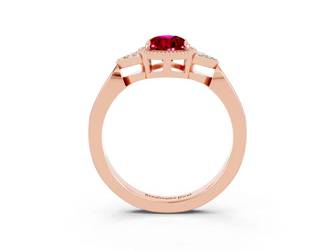 Rose gold Pear Cut Garnet Halo Ring with Tapered Band and Four-Prong Setting_3