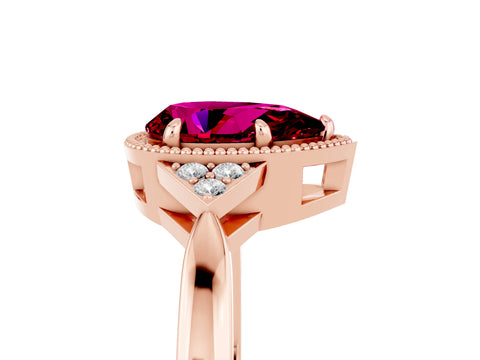 Rose gold Pear Cut Garnet Halo Ring with Tapered Band and Four-Prong Setting_5