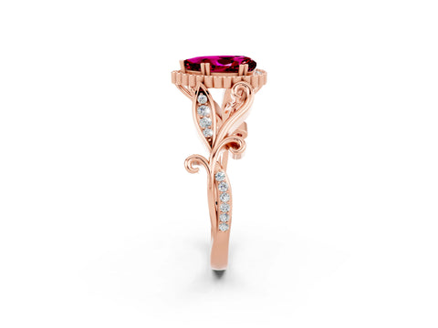 Rose gold Pear Cut Garnet Halo Ring with Vintage Split Shank and Four-Prong Setting_2