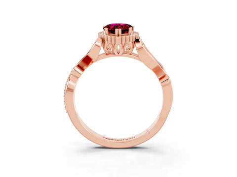Rose gold Pear Cut Garnet Halo Ring with Vintage Split Shank and Four-Prong Setting_3