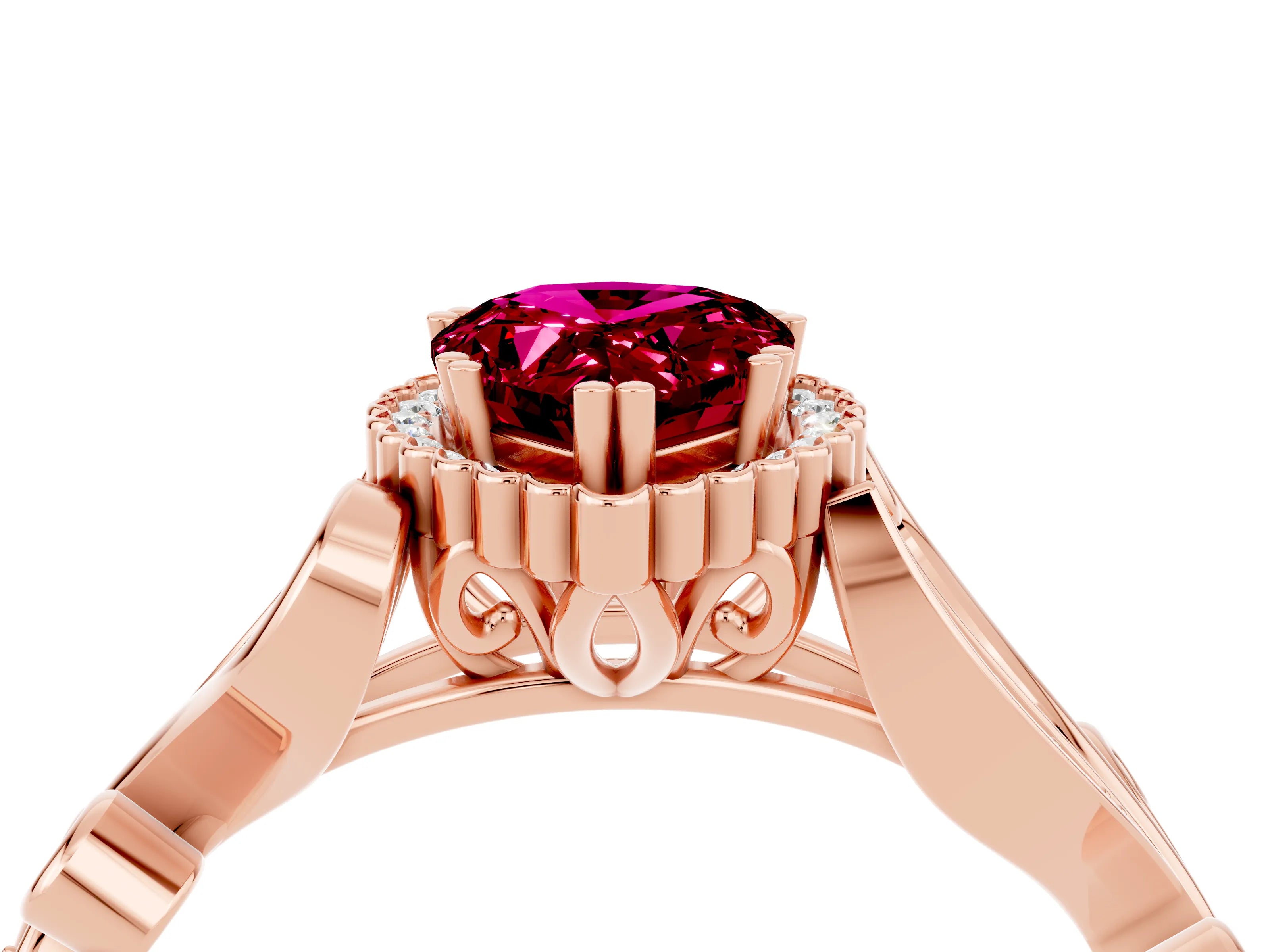 Rose gold Pear Cut Garnet Halo Ring with Vintage Split Shank and Four-Prong Setting_4