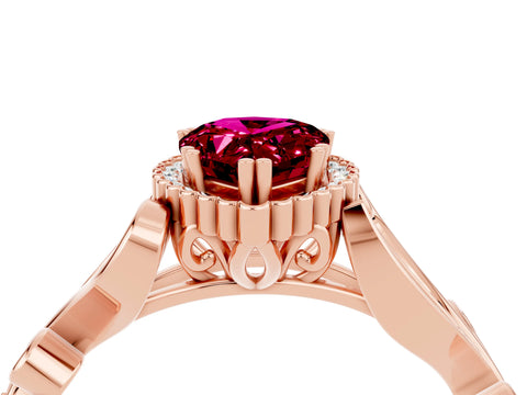 Rose gold Pear Cut Garnet Halo Ring with Vintage Split Shank and Four-Prong Setting_4