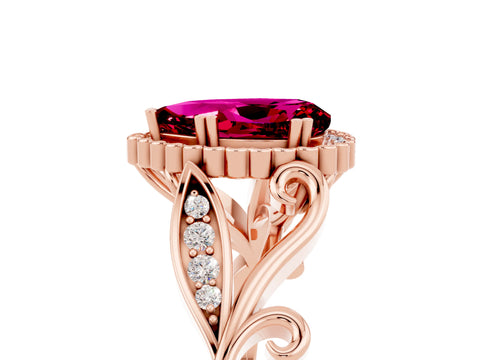 Rose gold Pear Cut Garnet Halo Ring with Vintage Split Shank and Four-Prong Setting_5