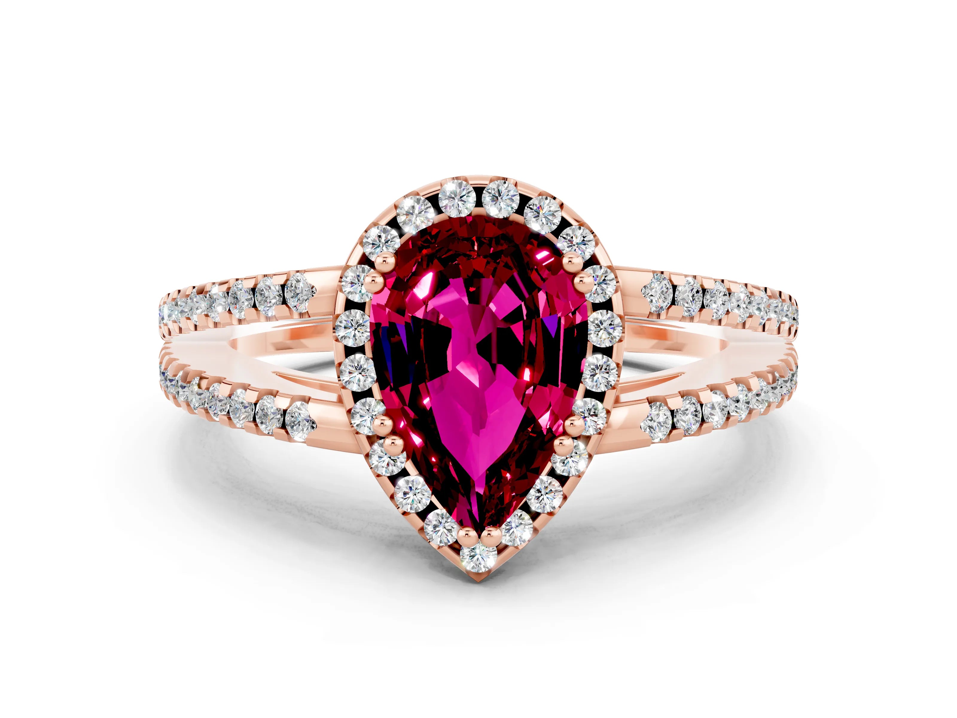 Rose gold Pear Cut Garnet Halo Split Shank Engagement Ring_12