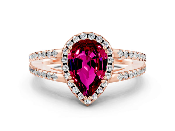 Rose gold Pear Cut Garnet Halo Split Shank Engagement Ring