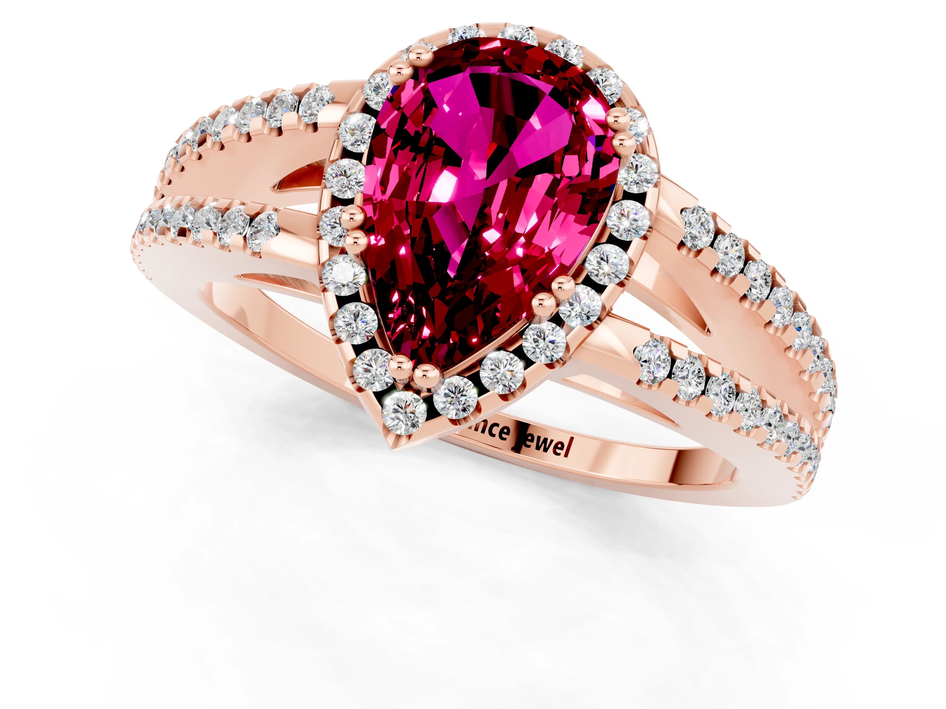 Rose gold Pear Cut Garnet Halo Split Shank Engagement Ring_13