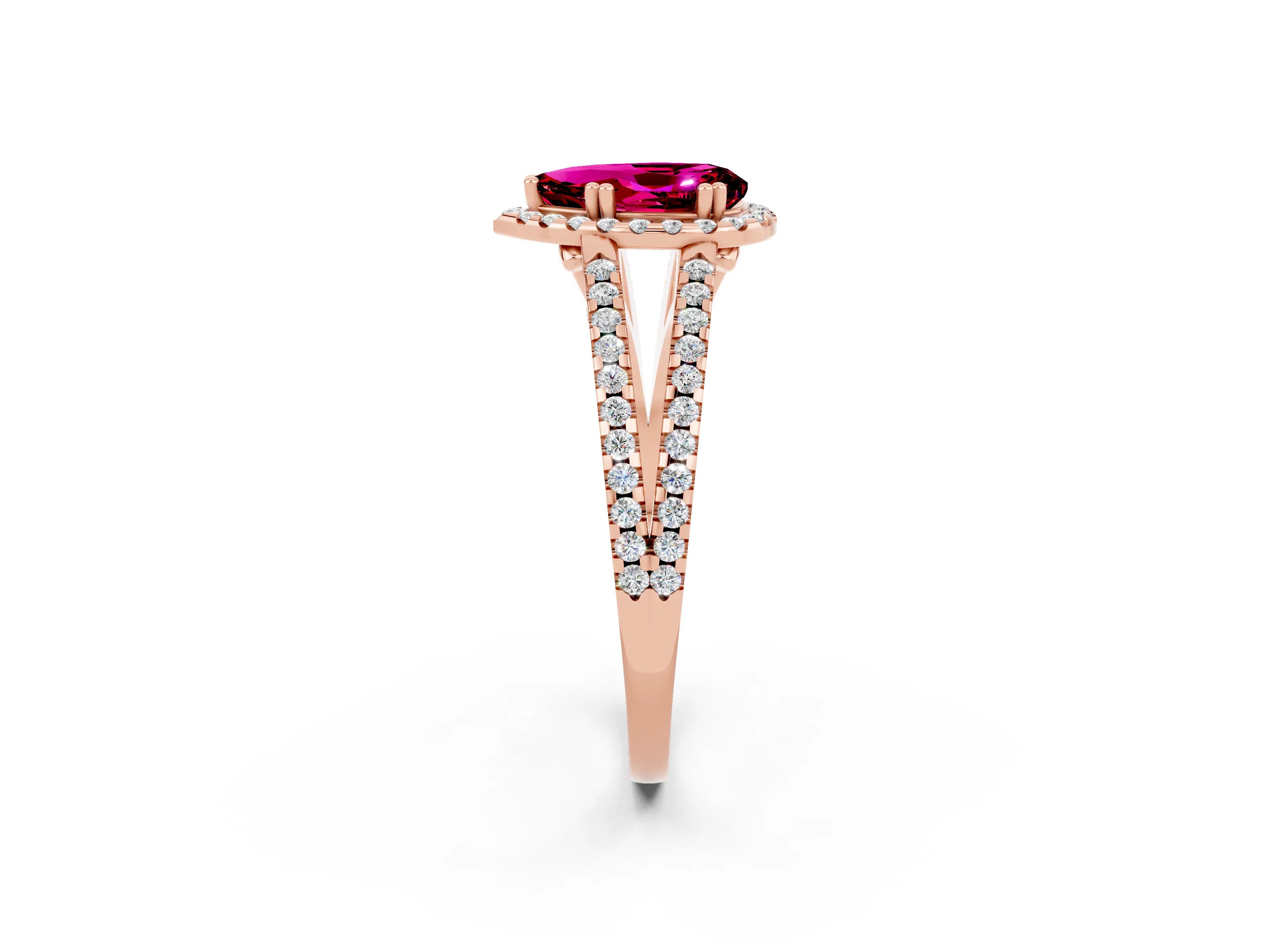 Rose gold Pear Cut Garnet Halo Split Shank Engagement Ring_14
