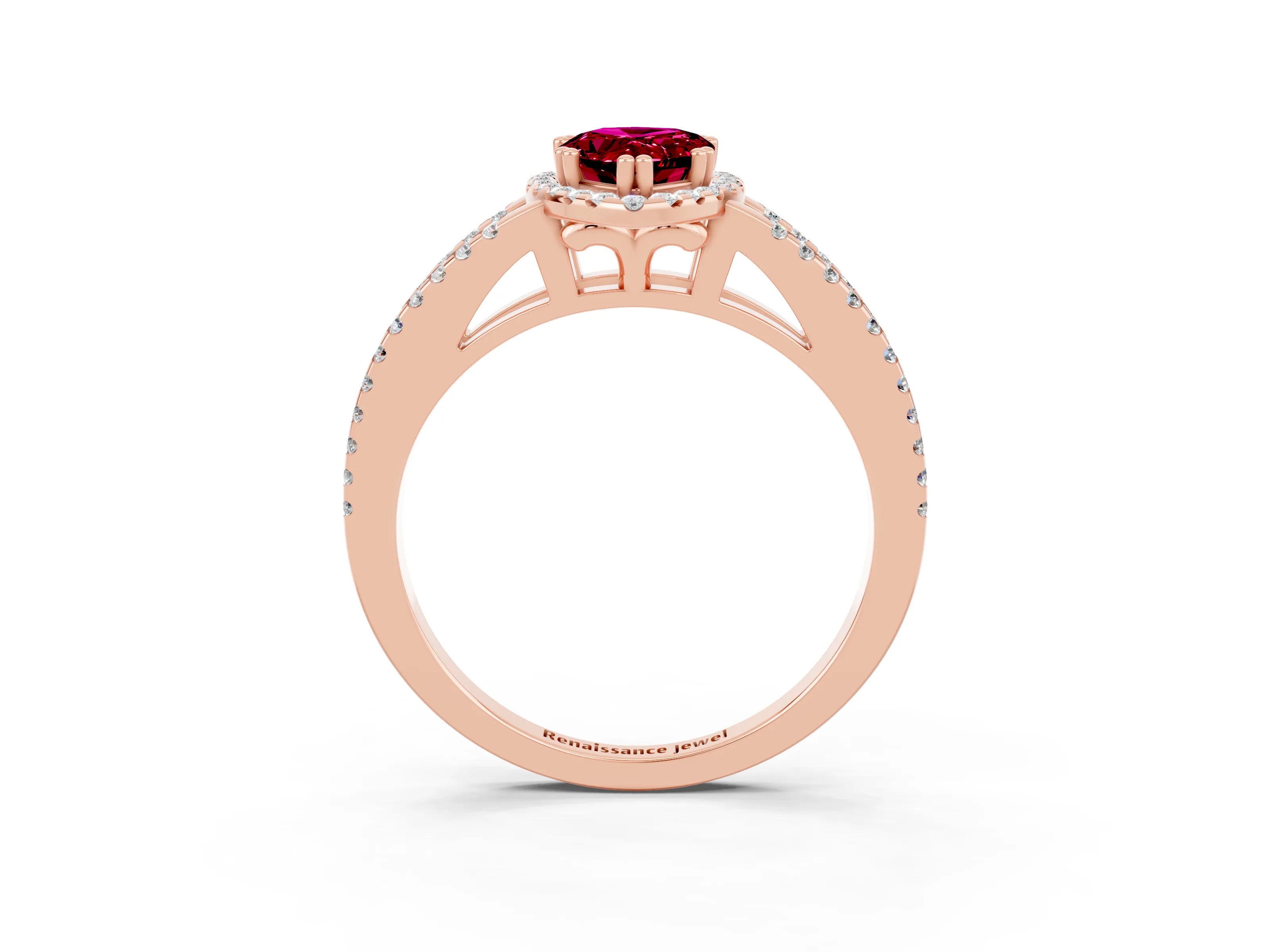 Rose gold Pear Cut Garnet Halo Split Shank Engagement Ring_15