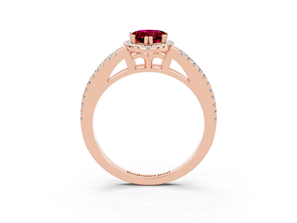 Rose gold Pear Cut Garnet Halo Split Shank Engagement Ring