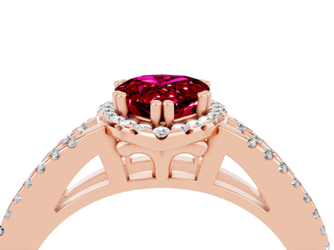 Rose gold Pear Cut Garnet Halo Split Shank Engagement Ring_16