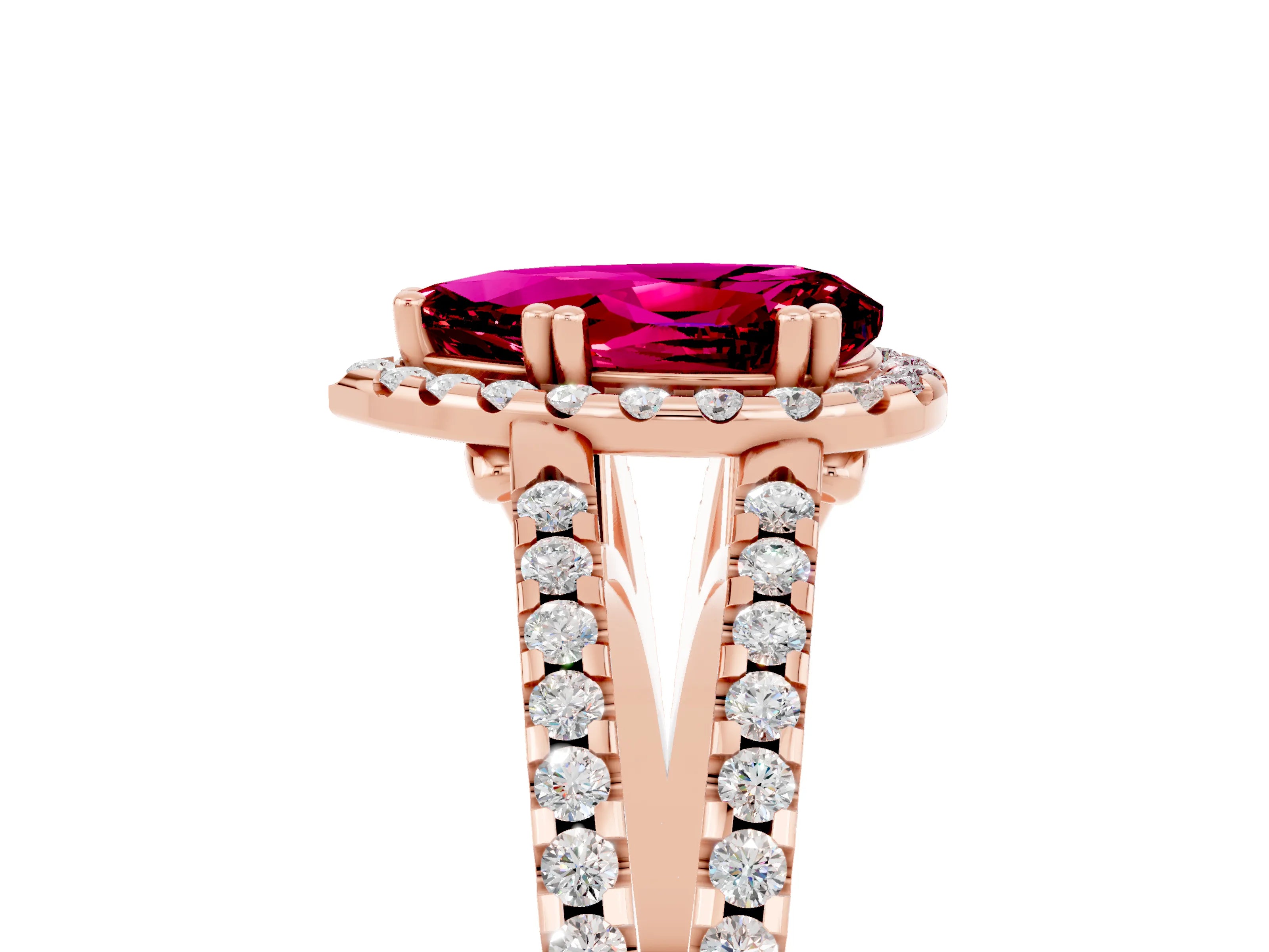 Rose gold Pear Cut Garnet Halo Split Shank Engagement Ring_17