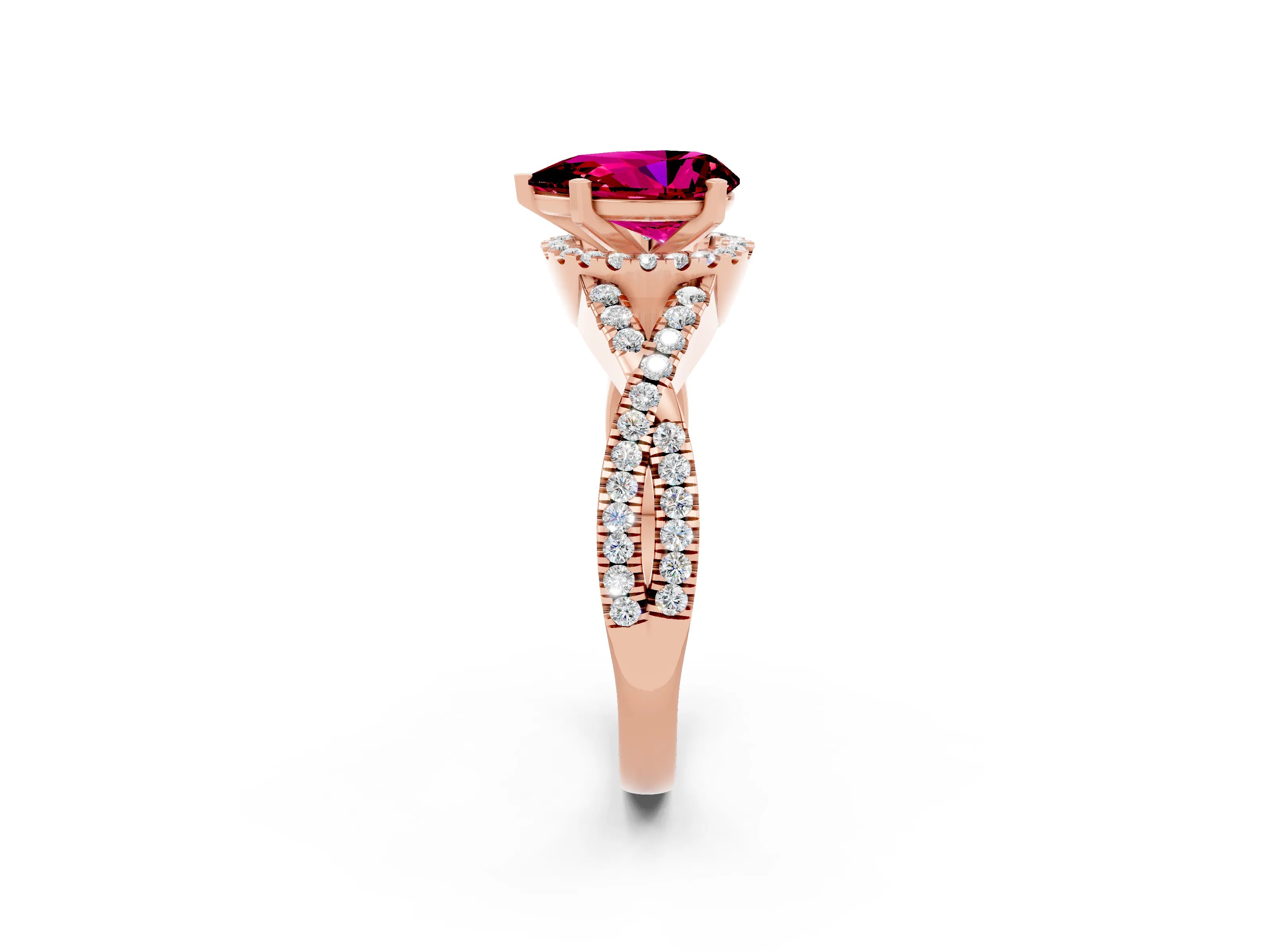 Rose gold Pear Cut Garnet Halo Twist Band Solitaire Prong Setting Ring_2