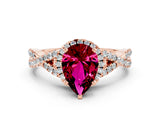 Rose gold Pear Cut Garnet  Halo Twist Band Solitaire Prong Setting Ring_24