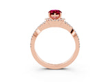 Rose gold Pear Cut Garnet Halo Twist Band Solitaire Prong Setting Ring_3