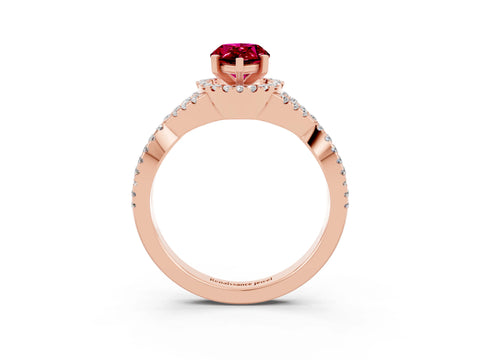 Rose gold Pear Cut Garnet Halo Twist Band Solitaire Prong Setting Ring_3
