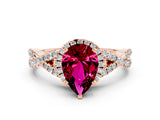 Rose gold Pear Cut Garnet  Halo Twist Band Solitaire Prong Setting Ring_42