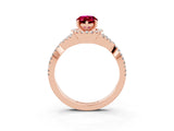 Rose gold Pear Cut Garnet  Halo Twist Band Solitaire Prong Setting Ring_45