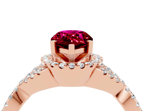 Rose gold Pear Cut Garnet Halo Twist Band Solitaire Prong Setting Ring_4