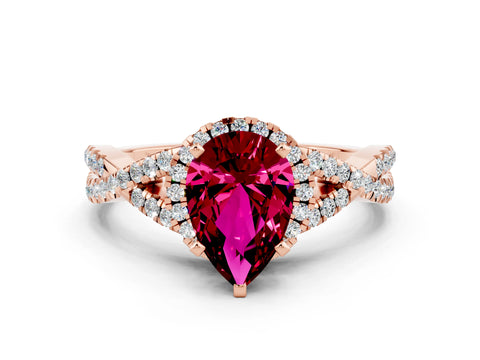 Rose gold Pear Cut Garnet Halo Twist Band Solitaire Prong Setting Ring