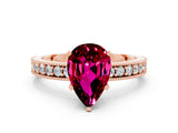 Rose gold Pear Cut Garnet Milgrain Pavé Engagement Ring with Four-Prong Setting